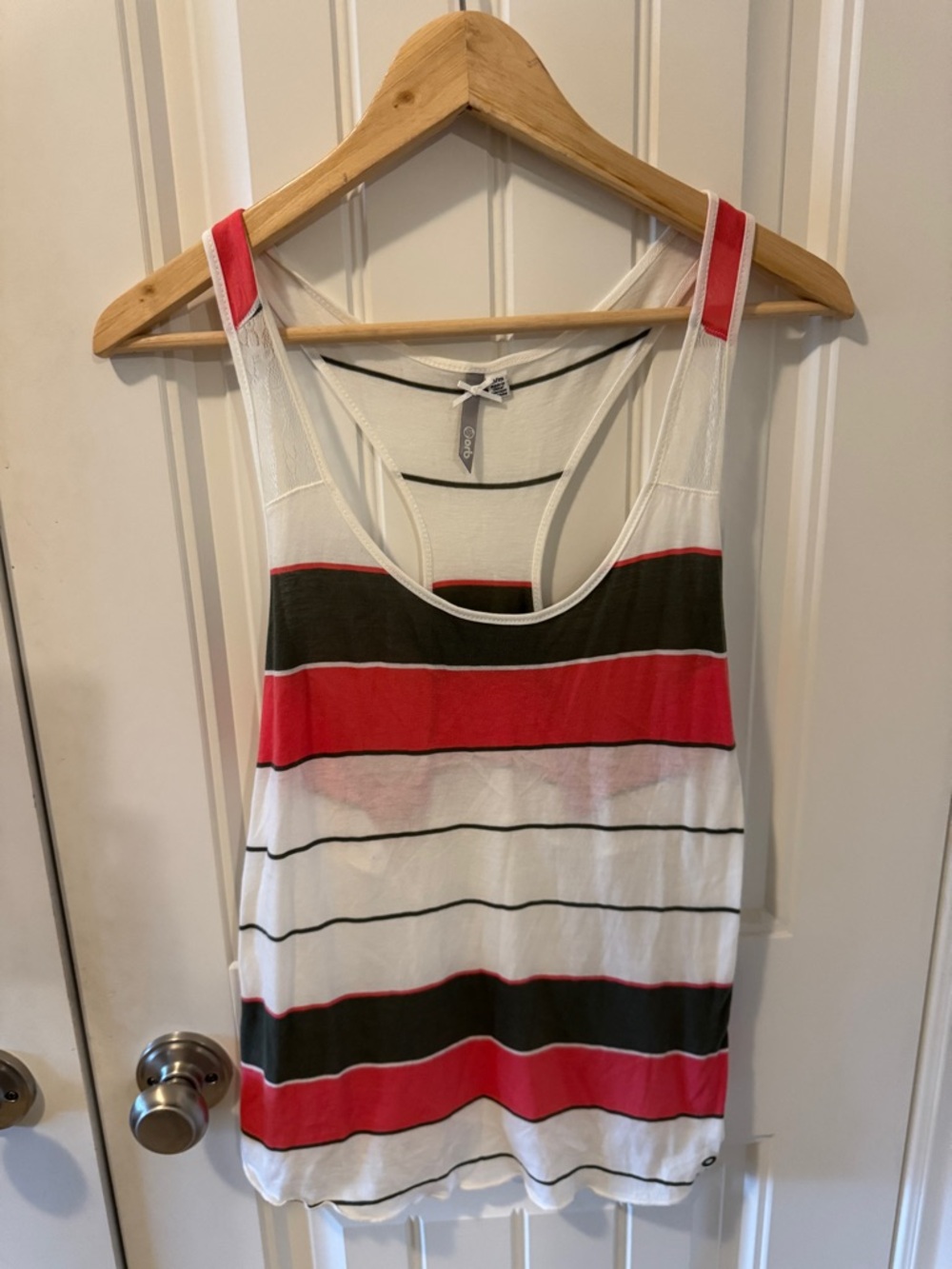 Casual Striped Scoop Neck Tank Top - Pink, White, Dark Green